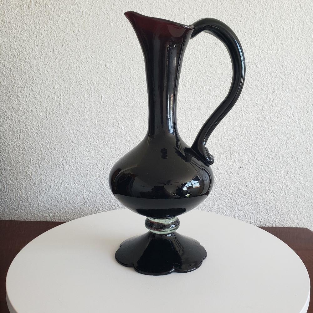 #Midcentury Handblown Purple  Murano Style Glass Amphora Vase Pitch